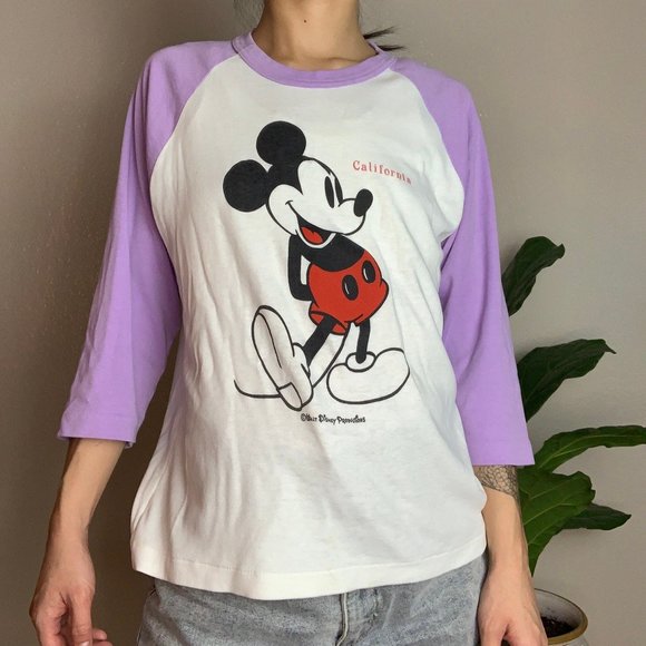 Vintage Disney Mickey Mouse Lavender Baseball Tee - Picture 1 of 6
